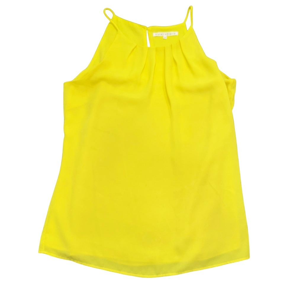 Violet + Claire Womens Small Yellow Pleated Halter Neck Keyhole Blouse Tank Top